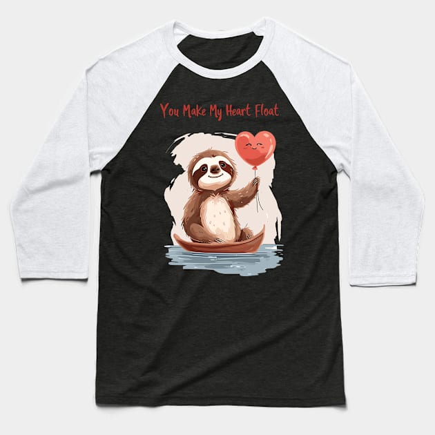 You Make My Heart Float, Cute Valentines Sloth | Sloth Love Takes Flight Baseball T-Shirt by Abystoic